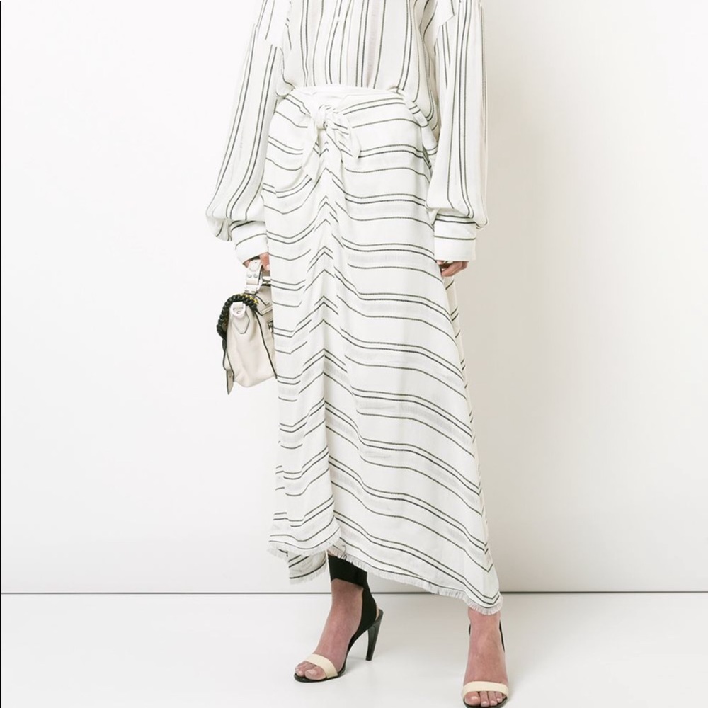 Proenza Schouler Crepe Stripe Tied White Skirt